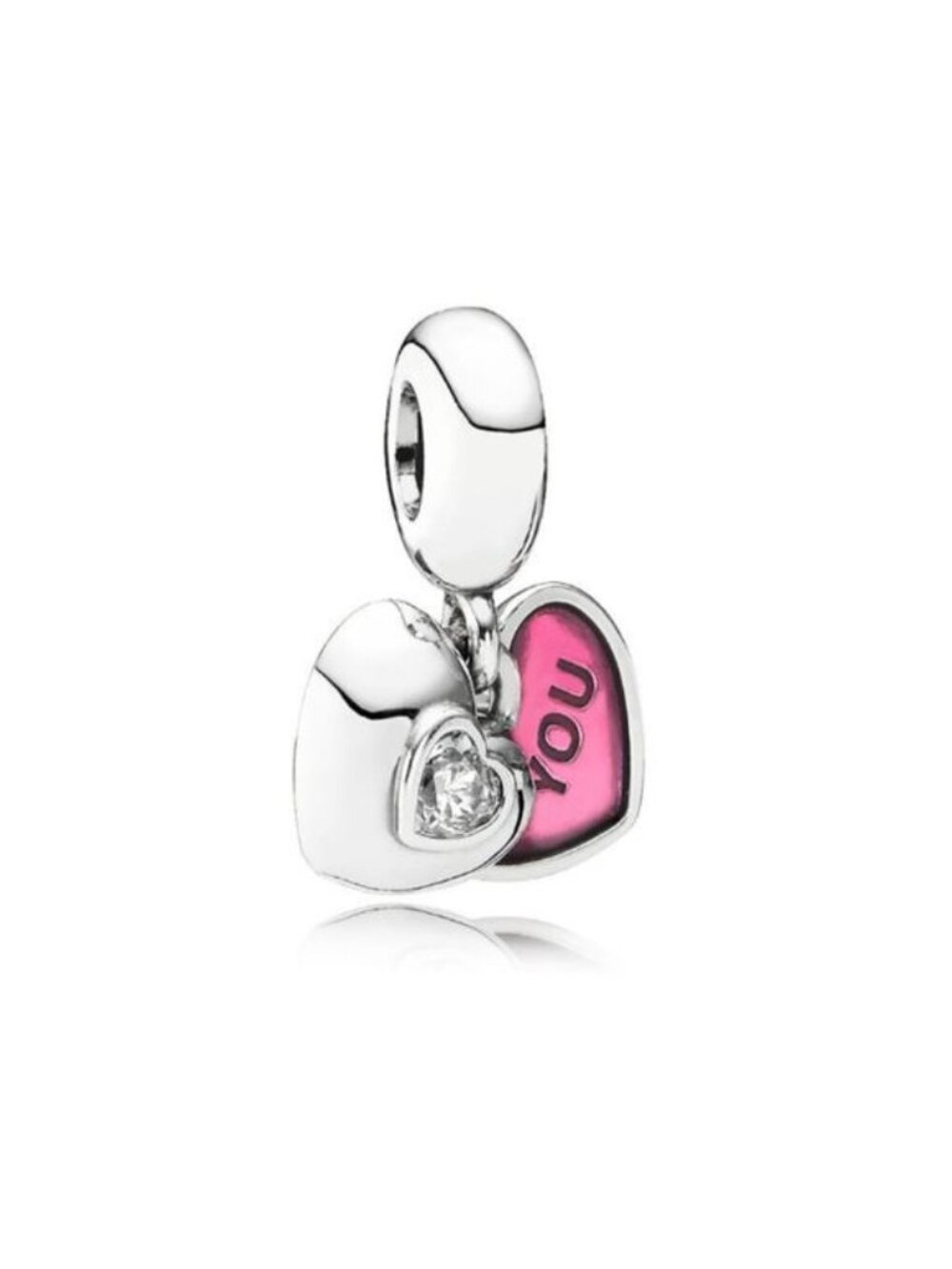 Pandora Sterling Silver You and Me Heart Dangle Charm w/ Pink Enamel 791244CZ